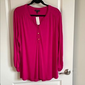 Lane Bryant Fuchsia jersey knit tunic top with Gold Buttons NWT